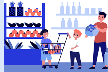 ilustración de compras de comestibles de padre e hijo