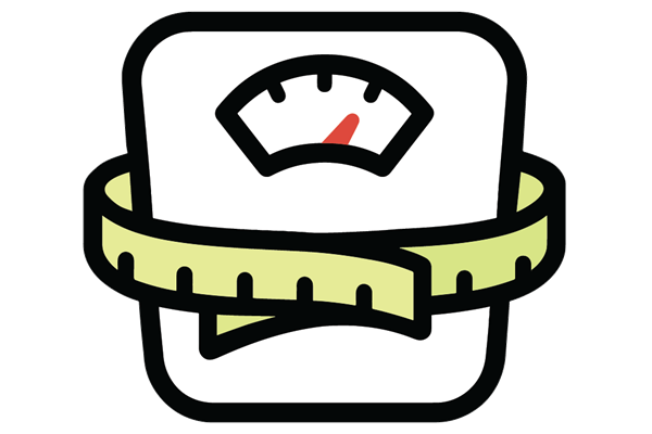 Illustration of a scale with tape measure wrapped around it